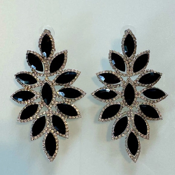 Jewelry - Women’s rhinestone and black long earrings costume jewelry